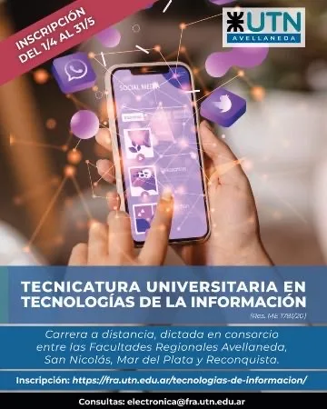 UTN lanza inscripción para la Tecnicatura en Tecnologías de la Información con modalidad virtual