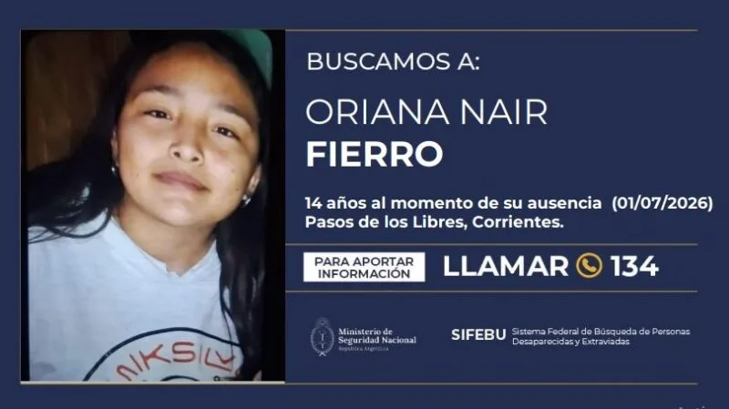 Activan «Alerta Sofía» para buscar a menor desaparecida en Paso de los Libres